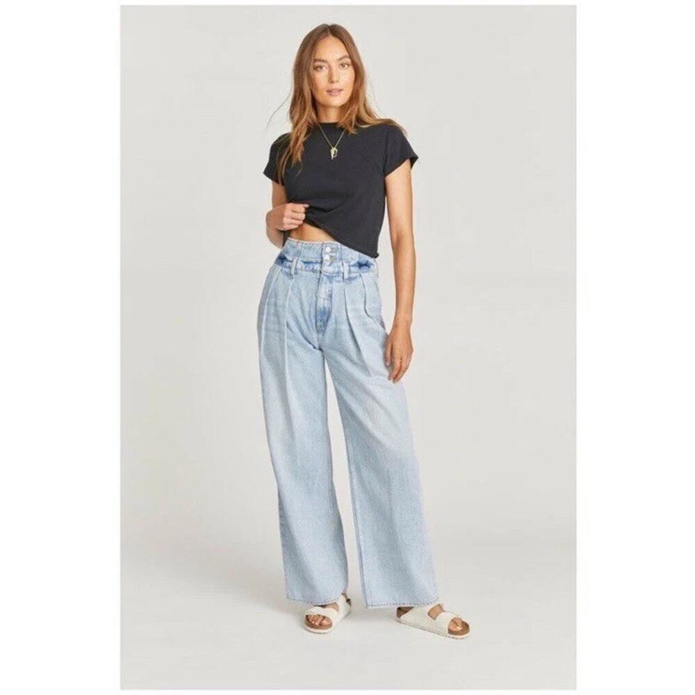 NEW Driftwood Cora High Rise Wide Leg Jeans Size 25 Double Waistband Pleated
